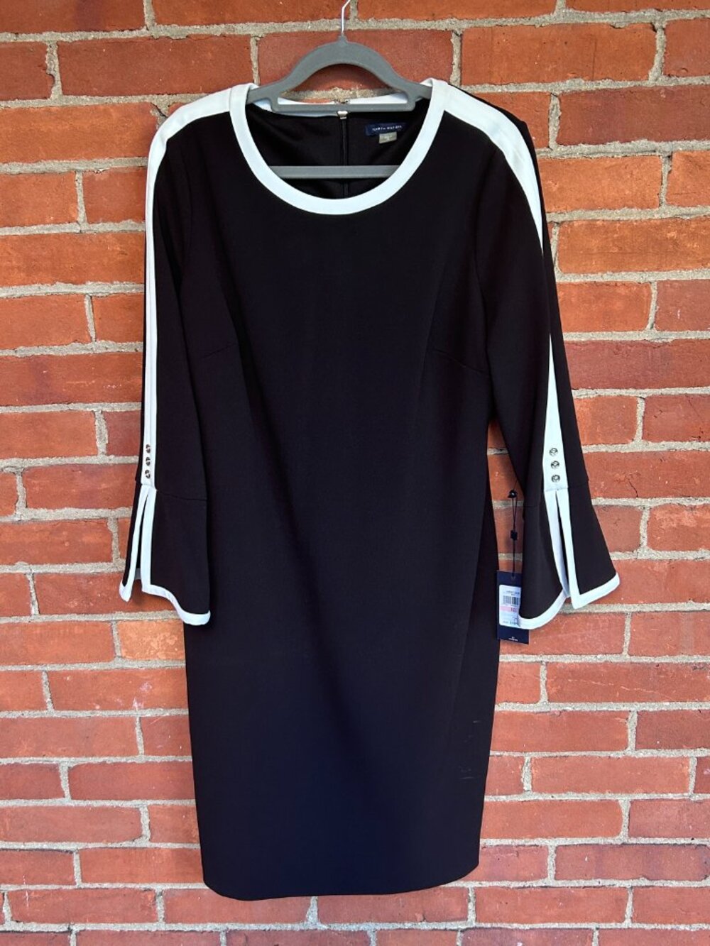 Tommy Hilfiger Black Bell Sleeve Sheath Dress 10 NWT